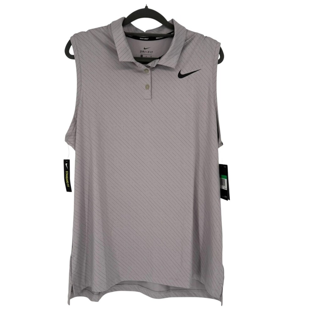 Nike Dri-FIT Golf Polo Womens XL Gray Sleeveless Racerback Stripe Dot 929686 NWT - Picture 2 of 11